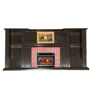 KEENWAY Brown Decorative Fireplace Shelf Pink Brick Accent DOLL HOUSE FURNITURE